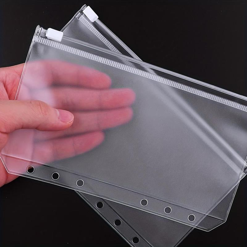 Desk Accessories A6 Size Clear Binder Pocket, 12Pcs 6 Hole Clear Budget Cash Envelope, Cash Folder Binder Pouch for Budget Binder, Students Stationery