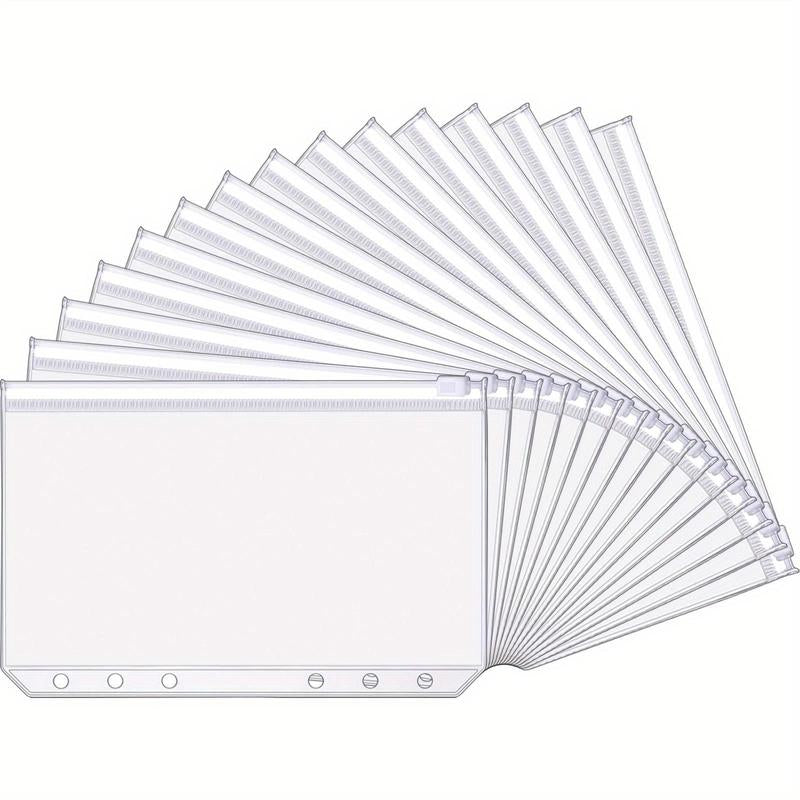 Desk Accessories A6 Size Clear Binder Pocket, 12Pcs 6 Hole Clear Budget Cash Envelope, Cash Folder Binder Pouch for Budget Binder, Students Stationery