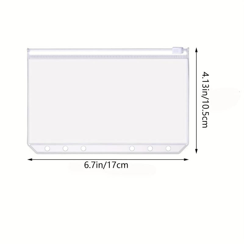 Desk Accessories A6 Size Clear Binder Pocket, 12Pcs 6 Hole Clear Budget Cash Envelope, Cash Folder Binder Pouch for Budget Binder, Students Stationery