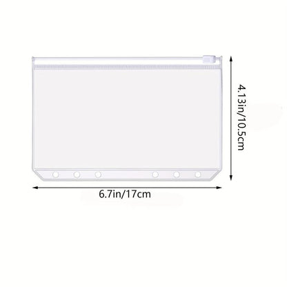 Desk Accessories A6 Size Clear Binder Pocket, 12Pcs 6 Hole Clear Budget Cash Envelope, Cash Folder Binder Pouch for Budget Binder, Students Stationery